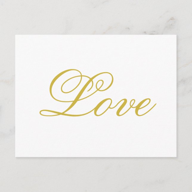 Postal Moda Guión dorado Boda de amor blanco caligrafía (Anverso)