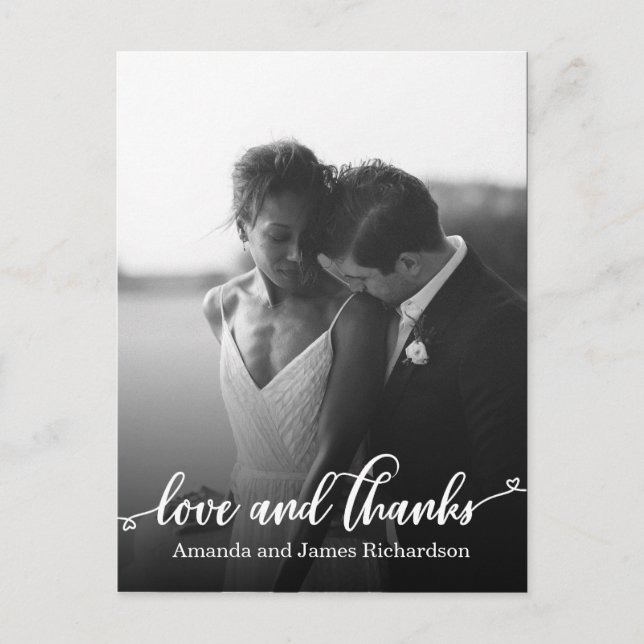 Postal Moda Hand Lettered HEARTS Boda GRACIAS (Anverso)