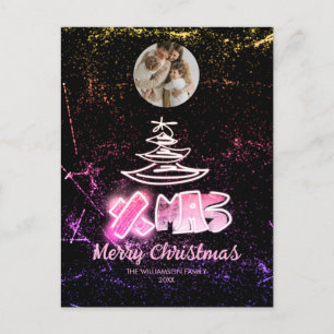 Postal Moda holográfica rosa y dorada Xmas Glow Photo