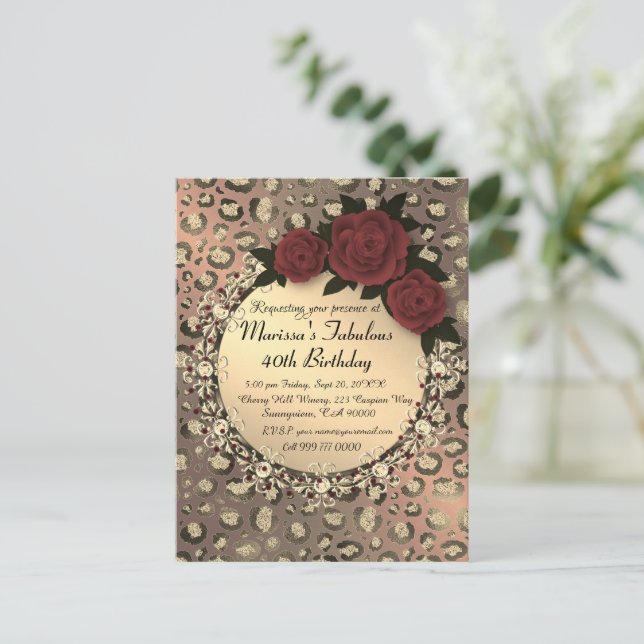 Postal Moda Leopard Rosa Fabulous 40th Birthday (Anverso de pie)