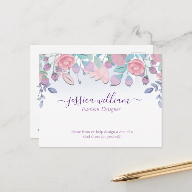 Postal Moda moderna acuarela Hidrangeas azules Floral (Anverso/Reverso In Situ)