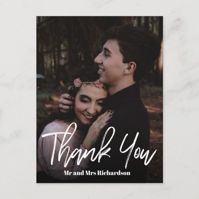 Postal Moda ModernoMano Boda Letter GRACIAS blanco (Anverso)