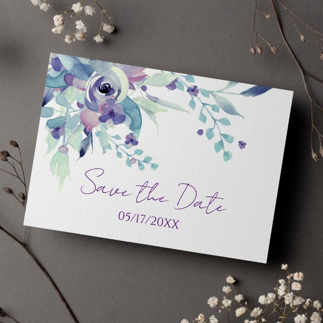 Postal Moda Morado Pastel Boda Floral Guardar La Fecha (Subido por el creador)