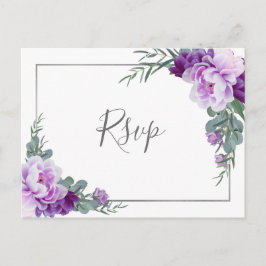 Postal Moda Morado Plata Floral Eucalipto Boda RSVP