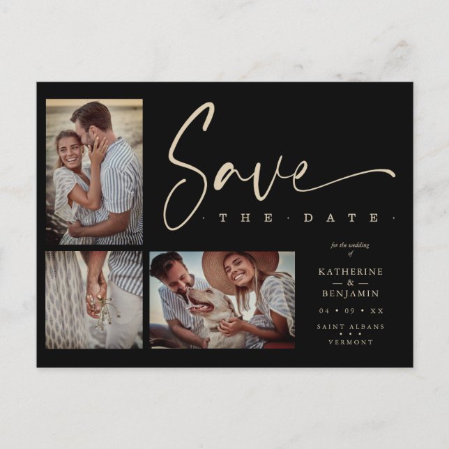 Postal Moda Negra Boda de moda 3 fotos (Anverso)