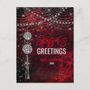 Postal Moda ornamentos rojos purpurinas Navidades año nue
