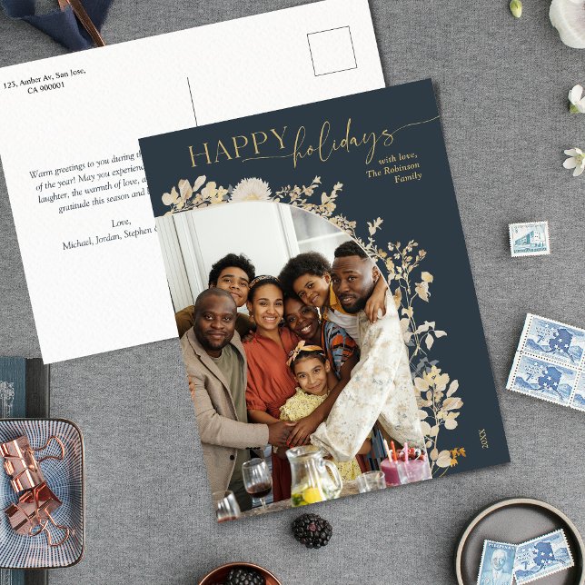 Postal Moda Oro Azul Feliz Feriados (Subido por el creador)