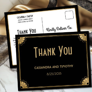 Postal Moda Oro Negro Arte Deco Boda de Vintage Gracias
