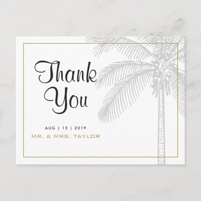 Postal Moda Palm Tree & Gold Boda Gracias Postcard (Anverso)