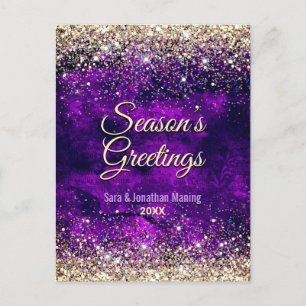 Postal Moda purpurina de oro morado oscuro Navidades año