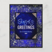 Moda real azul floral purpurinas Navidades año nue