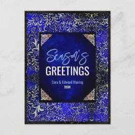 Postal Moda real azul floral purpurinas Navidades año nue