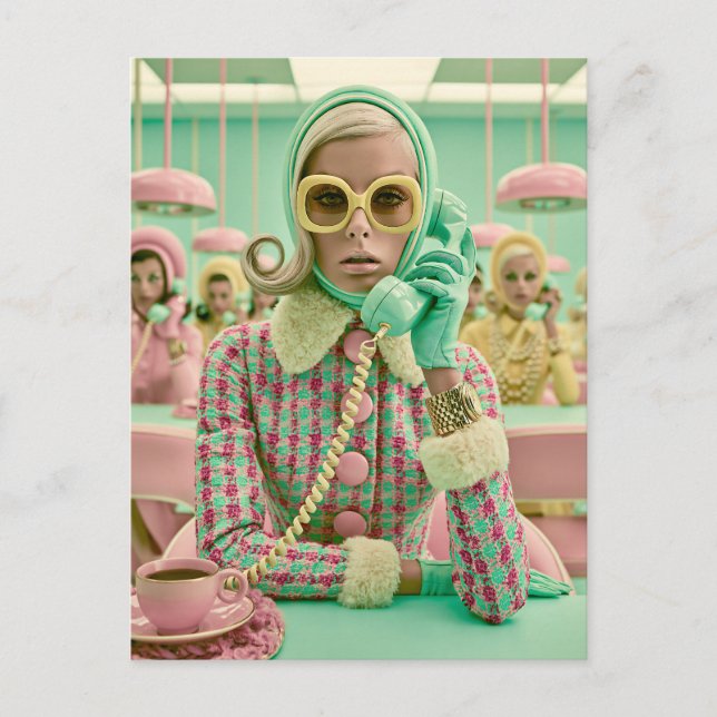 Postal Moda Retro Pastel de Centro de Llamadas (Anverso)