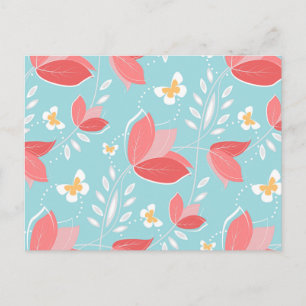 Postal Moda Romántica Patrón Coral Retro Floral Turquesa