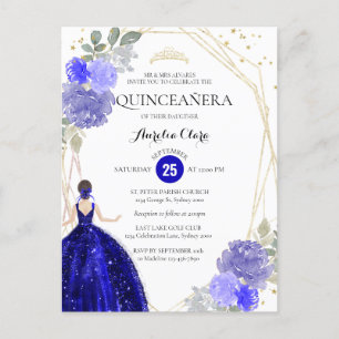 Postal Moda Royal Floral Geométrica Quinceañera Invit