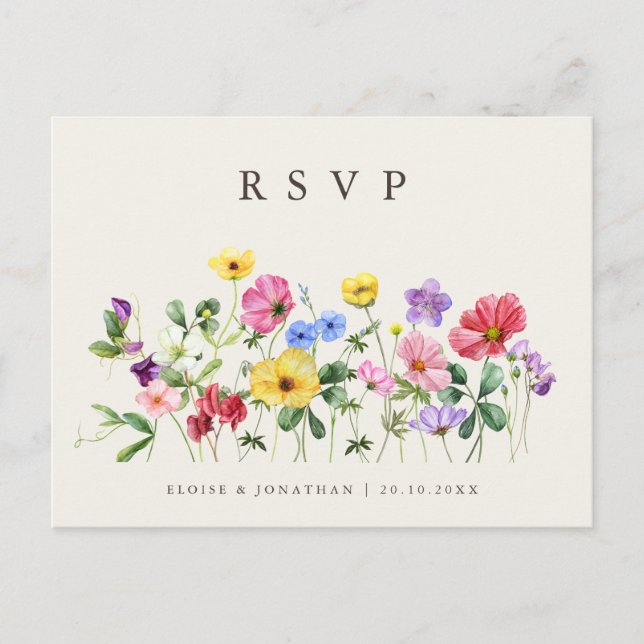 Postal Moda Rustica Floral Boho País RSVP (Anverso)