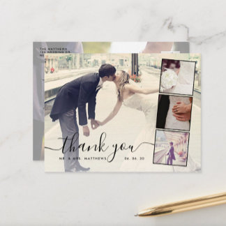 Postal Moda Script 4 Collage de fotos Boda Gracias
