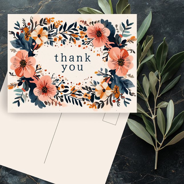 Postal Moda Silenciada Florals PERSONALIZADO GRACIAS (Muted Chic Florals CUSTOM THANK YOU Postcard
)