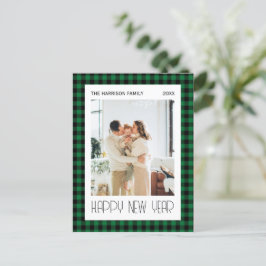 Postal Moda Verde Negro Gingham Plaid New Year Photo