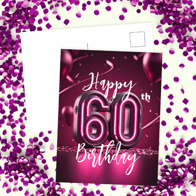 Postal Moda vibrante Neon Pink 60 cumpleaños (Subido por el creador)