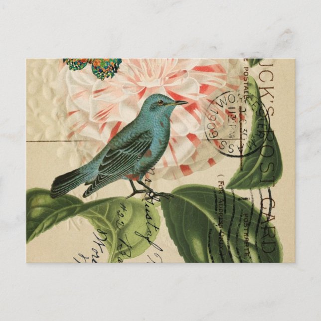 Postal Moda Vintage Bird camellia arte botánico francés (Anverso)