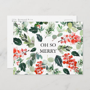 Postal Moda Watercolor Berries y vegetación Oh So Merry