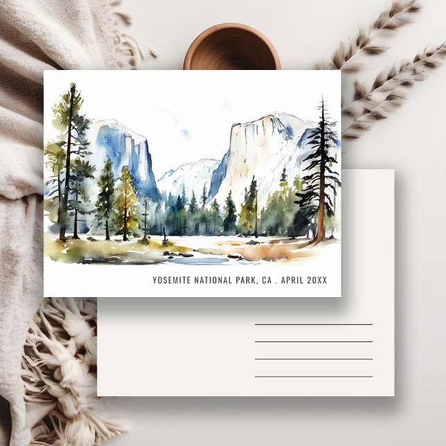 Postal Moda Yosemite Parque Nacional CA Watercolor Travel (Subido por el creador)