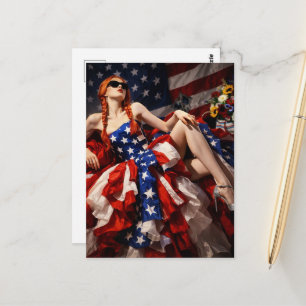 Postal Modas Patrióticas Americanas Mujer con Vestido