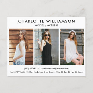 Postal Modelo Actor Comp Card 3 Foto Postcard White