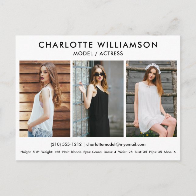 Postal Modelo Actor Comp Card 3 Foto Postcard White (Anverso)