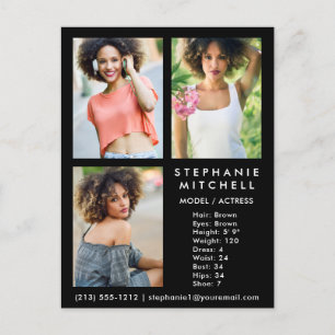 Postal Modelo Actor Comp Card 3 Photo Blk - Postcard