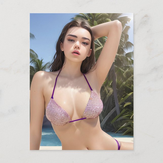 Postal modelo bikini de vacaciones de primavera (Anverso)