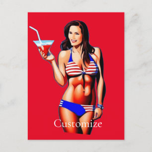 Postal Modelo de fitness bikini patriótico Thunder_Cove