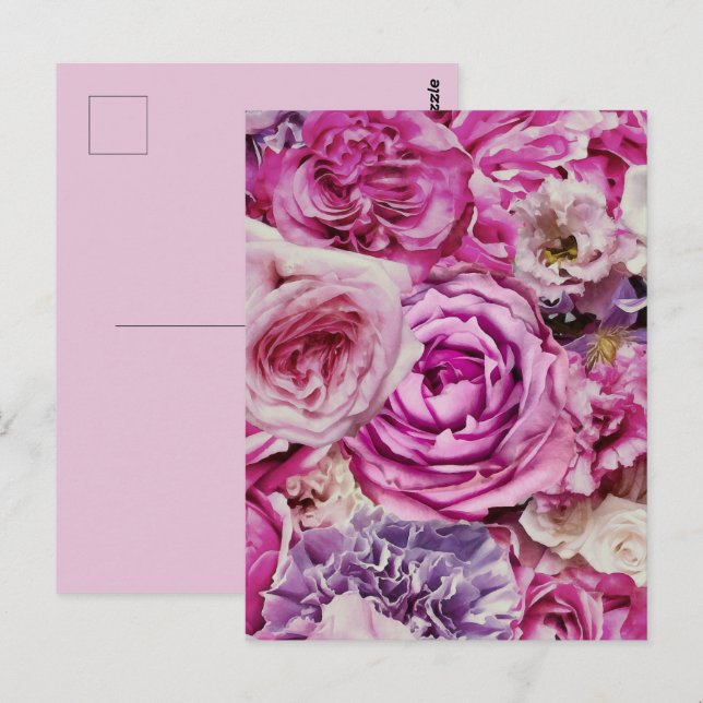 Postal Modelo de flores Rosa de lavanda blanca rosa (Anverso / Reverso)