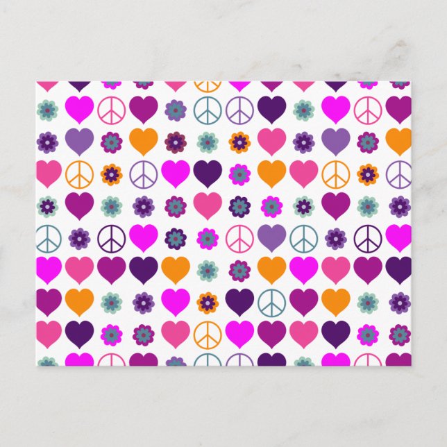 Postal Modelo de la paz del corazón del flower power + su (Anverso)