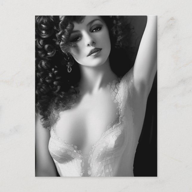 Postal Modelo de lencería negro y blanco (Anverso)