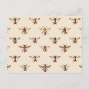 Postal Modelo del ilustracion de la abeja del vintage