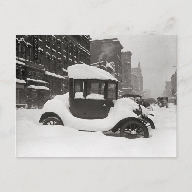 Postal Modelo T enterrado en nieve, 1922 (Anverso)