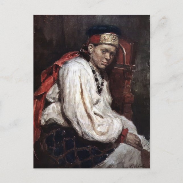 Postal Modelo Vasily Surikov con disfraz ruso antiguo (Anverso)