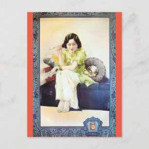 Postal Modelo vintage de belleza retro y publicidad de ci