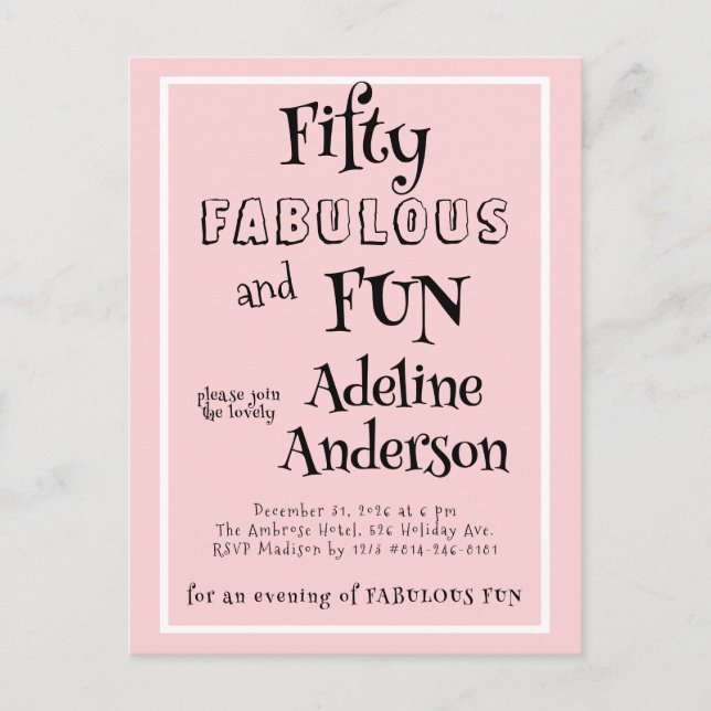 Postal Modern 50 and Fabulous Pink 50th Birthday Party (Anverso)