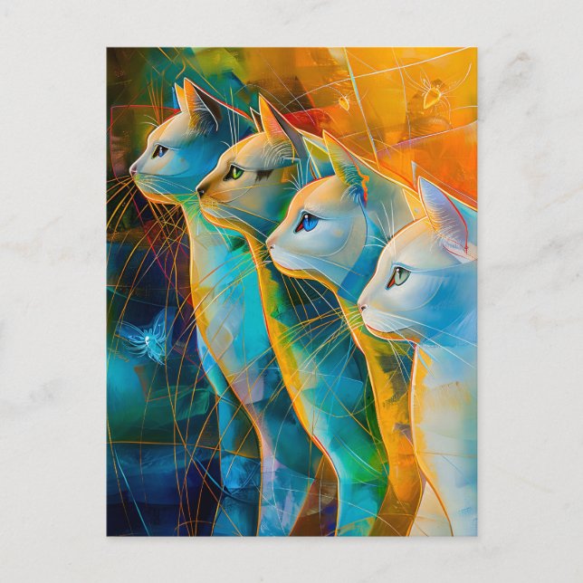 Postal Modern abstract cat portrait surrounded by Galaxy (Anverso)