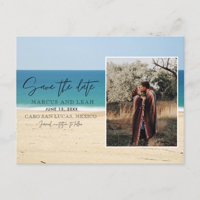 Postal Modern Beach Wedding Photo Save the Date (Anverso)