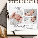 Postal Modern Birth Announcement Photo Grid Collage<br><div class="desc">Modern one of a kind design birth announcement postcard with decorative heart connecting the photos,  name,  birth info,  message and 3 photos on a grid. Customize the back or delete the text for handwritten message. A loverly way to announce your baby to friends and family.</div>