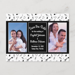 Postal Modern Black White Music Notes Photo Save the Date