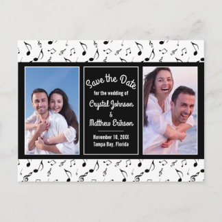 Postal Modern Black White Music Notes Photo Save the Date