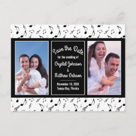 Postal Modern Black White Music Notes Photo Save the Date