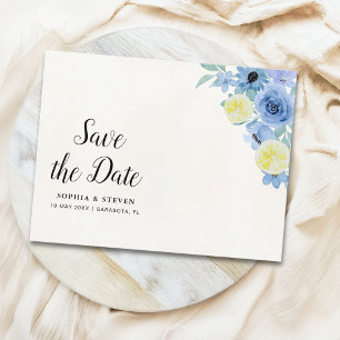 Postal Modern Blue Mediterranean Lemon Wedding