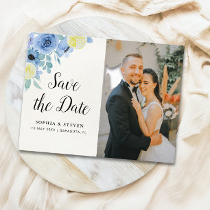 Postal Modern Blue Mediterranean Lemon Wedding
