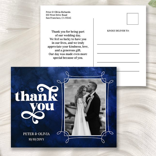Postal Modern Blue Wedding Thank You Photo (Subido por el creador)